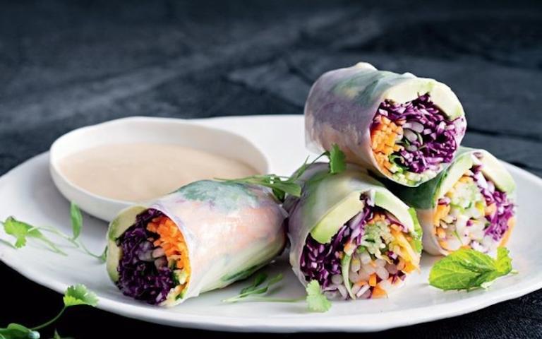 Goi Cuon are fresh spring rolls filled with a mix of vegetables, tofu, and vermicelli noodles