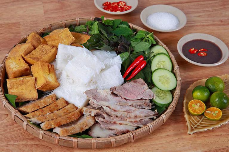 Bun dau mam tom is a traditional Vietnamese dish primarily made from rice noodles, fried tofu, and a special shrimp paste