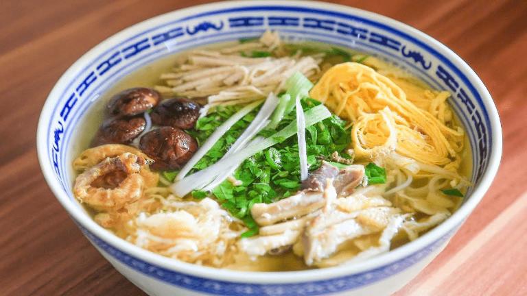 Clear, sweet broth creates the characteristic flavor of bun thang