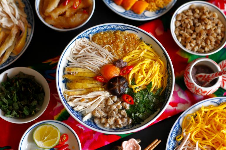 Bun thang is a traditional Vietnamese noodle soup, especially famous in Hanoi. 