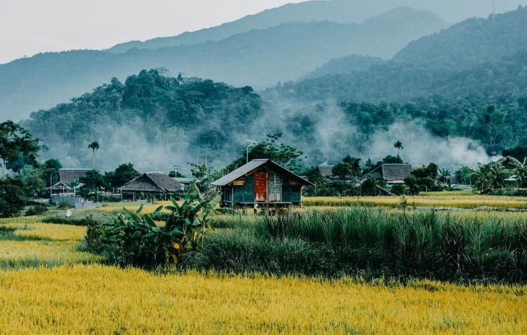 Nestled in Ha Giang's mountains, Thon Tha Village offers peaceful, scenic views.