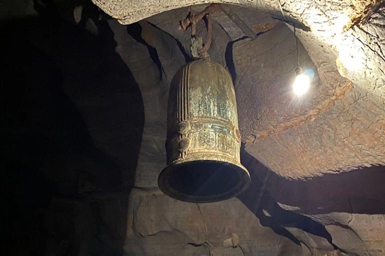 The pagoda’s ancient bronze bell echoes serenity and holds spiritual significance.