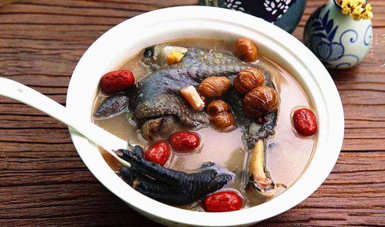 Herbal black chicken soup is a nourishing dish, cherished for its medicinal properties.