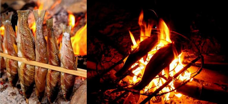 Grilled stream fish tastes best when cooked over glowing charcoal, adding smoky depth.