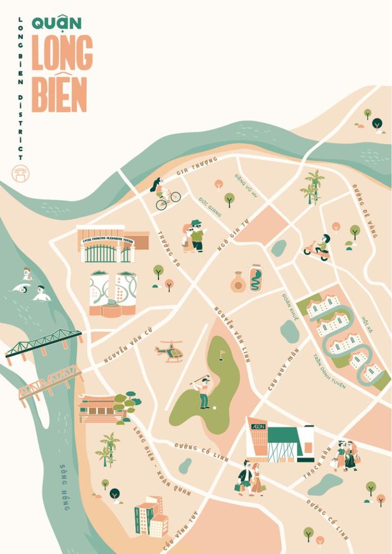 Long Bien District spans 60.38 km², known for its bridges and expanding urban zones.