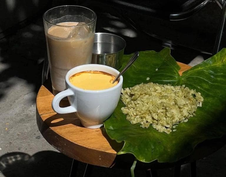 Egg coffee is a special Hanoi drink made with creamy egg yolk and strong coffee.