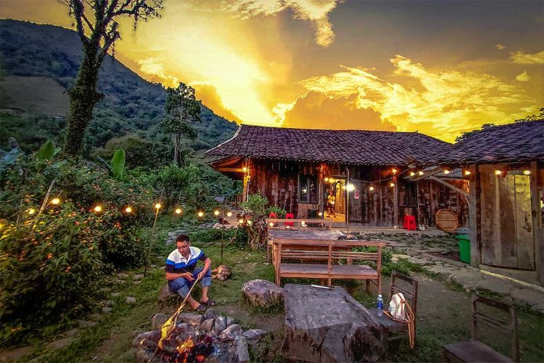 A cozy homestay in an ethnic village in Vietnam, offering simple accommodations and a glimpse into local culture.