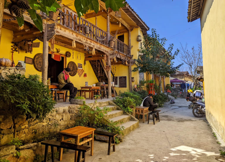 A cozy ethnic homestay in Dong Van, offering warm hospitality after a long day riding the Ha Giang Loop.